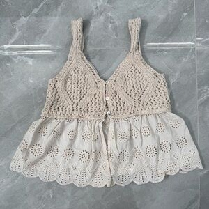 Women’s Vivid New York Crochet Eyelet Babydoll Tank Top Cottagecore Boho Medium